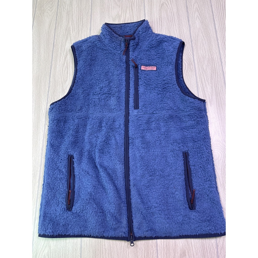 Vineyard Vines Blue Sherpa Fleece Full Zip Vest Womens Large Pockets Preppy L - Picture 2 of 5